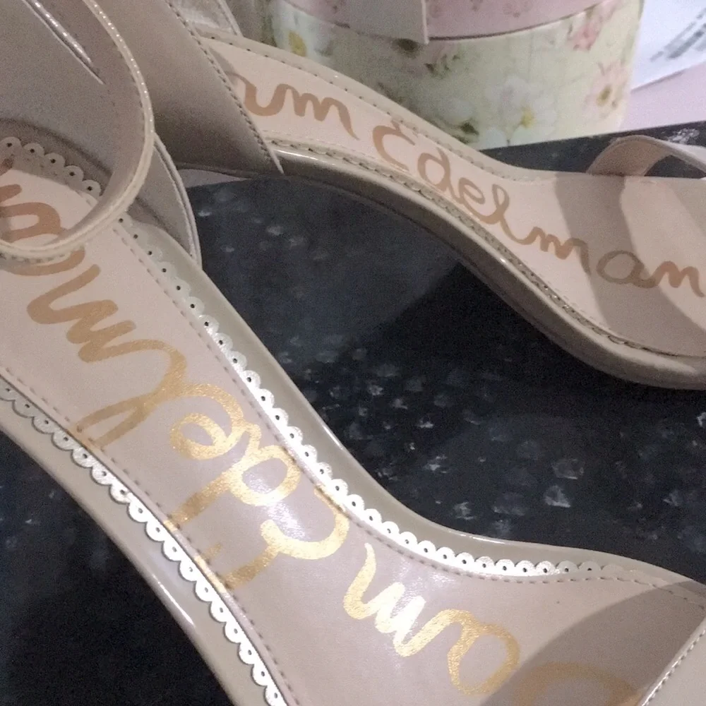 Sam Edelman Nude Patent Ankle-Strap Heels